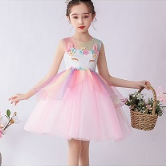 NWT Ohlover Little Girls Unicorn Party Dress Princess Flower Costume Set - Picture 1 of 10